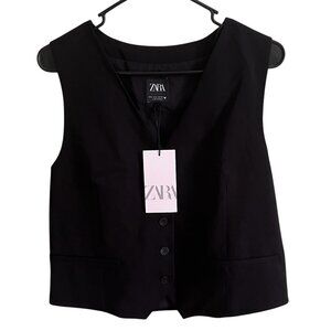 Zara Tailored Buckle Vest – Black, Size L, V-Neck Waistcoat Adjustable Strap NWT